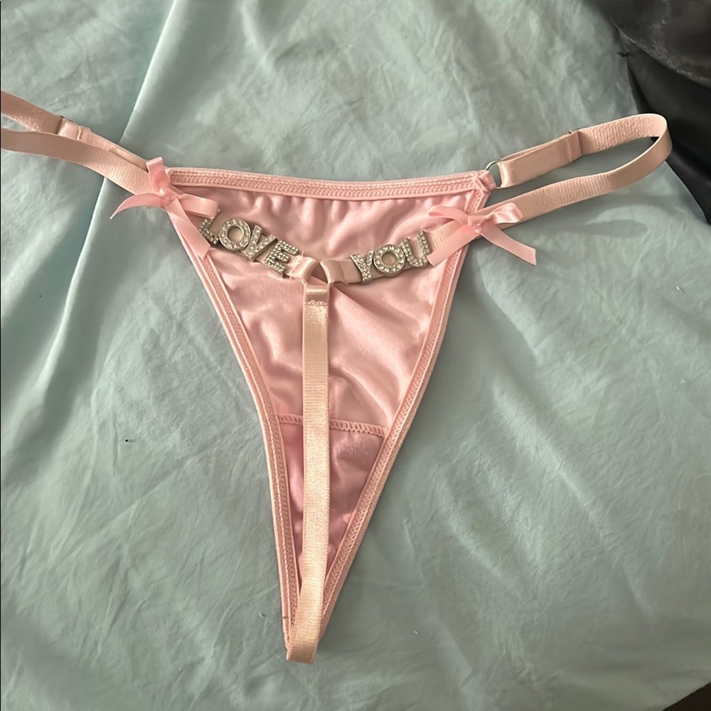 Pink Satin Thong with Love Detail